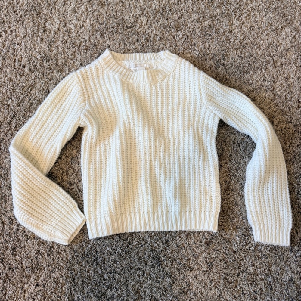 Full Tilt Girls Cream White Ribbed Knit Sweater Long Sleeve Crew Neck Size S